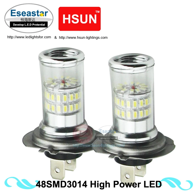 Eseastar 2pcs H7 48-LED-SMD3014 White High Power Led Car Fog Running Light Bulbs Styling Lights Automobiles Bulb DC12-24V | Автомобили и