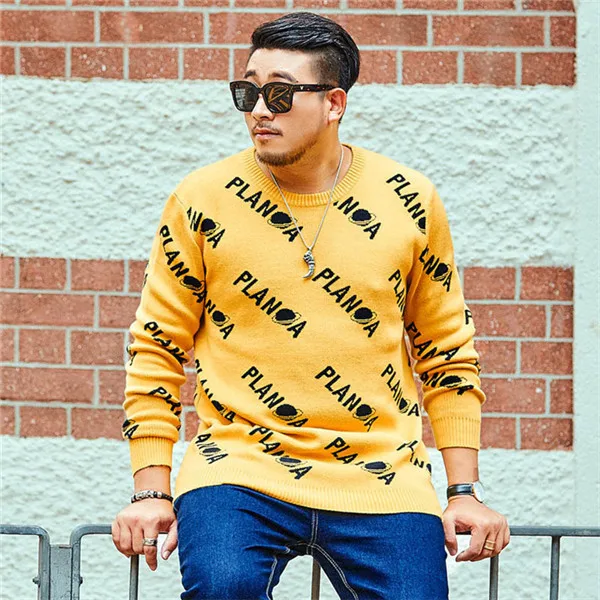 Yellow Бренд большого размера XXL-5XL 6XL 7XL мужская рубашка с буквенным принтом свитер осень-зима Повседневный свободный свитер - Цвет: Yellow