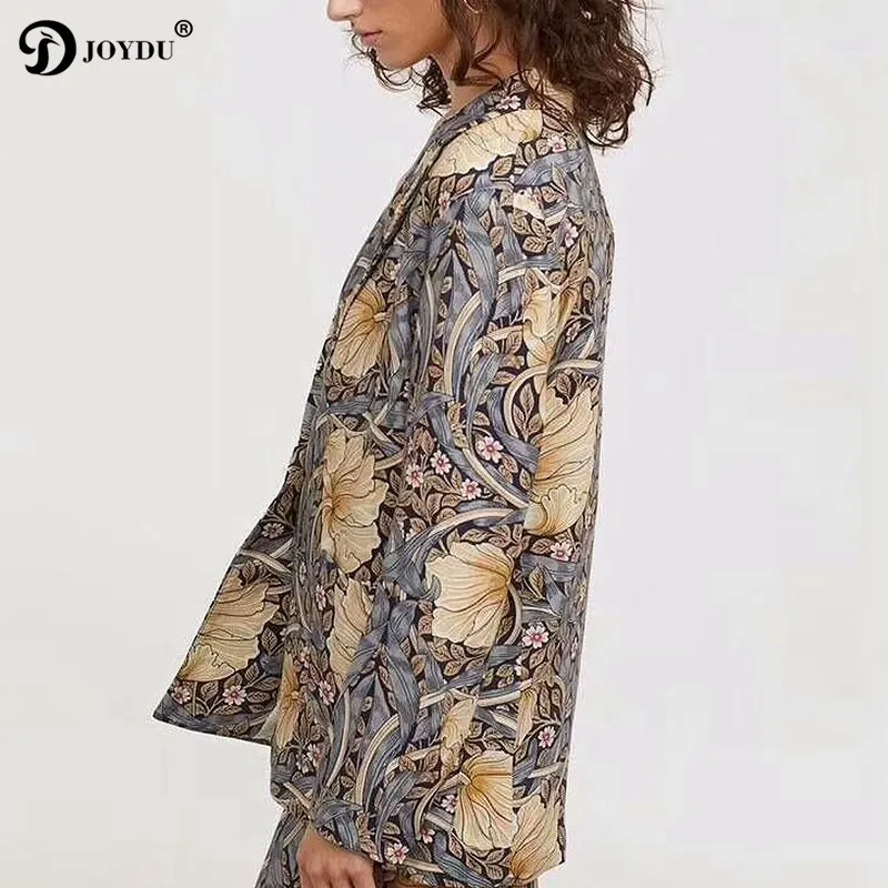 JOYDU Tropic Flora Printed Vintage Women Blazers and Jackets Notched Long Sleeve Blazer Casual Suit Office Lady 2019 Spring New | Женская