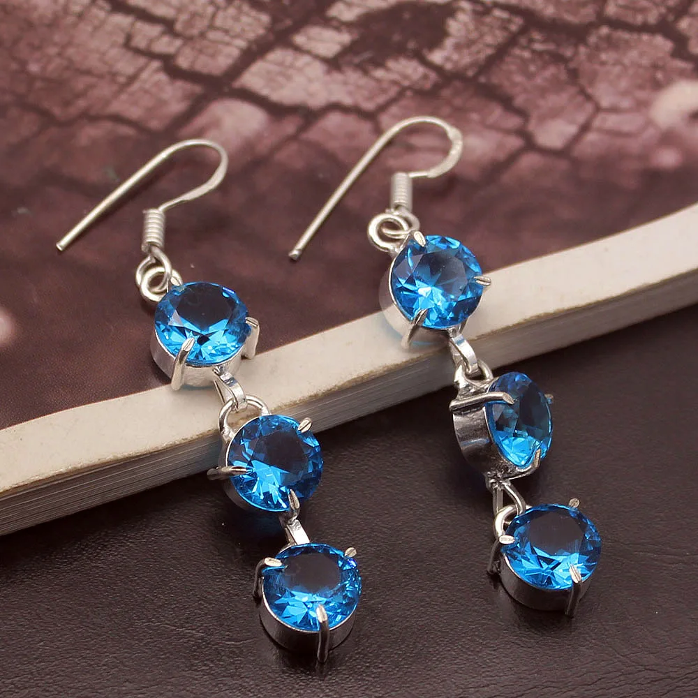 Фото Модные женские серьги Hermosa в круглой форме Ocean BlueTopaz 2 1/8 дюйма A472 №1