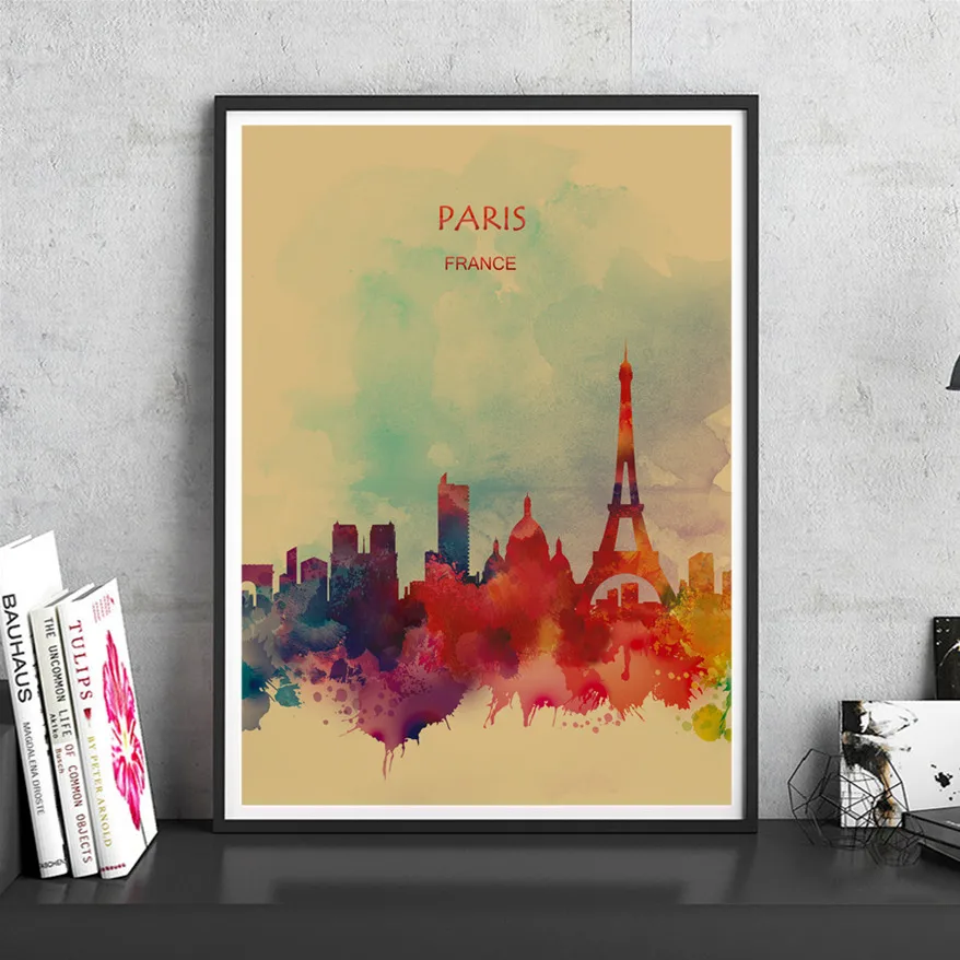PARIS2 Современная красочная крафт-бумага, плакат для дома, гостиной, кафе, бара, паба, Декор, Художественная печать, настенная наклейка,, 42X30 см - Цвет: PARIS2