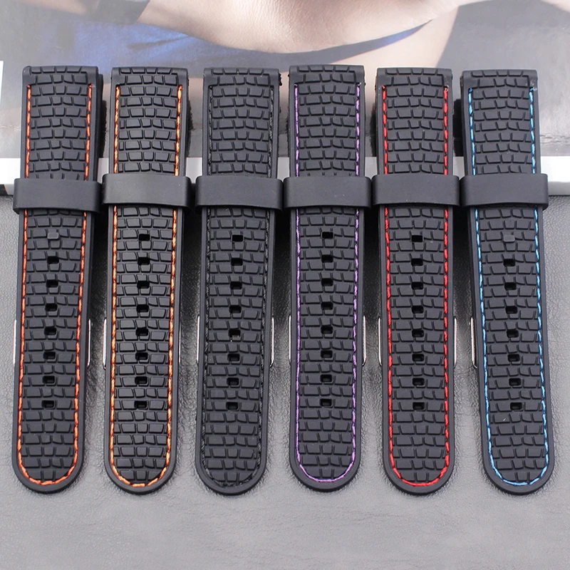 Men's silicone strap 22mm ladies outdoor sports waterproof and sweat-proof suture rubber strap buckle accessories