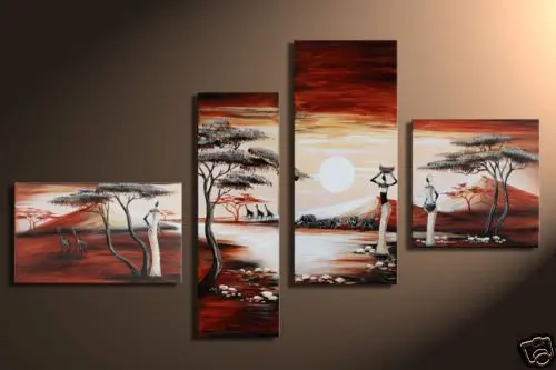 hand-painted wall Colorful Africa autumn sunrise home decoration abstract Landscape oil painting on canvas 4pcs/set mixorde | Дом и сад