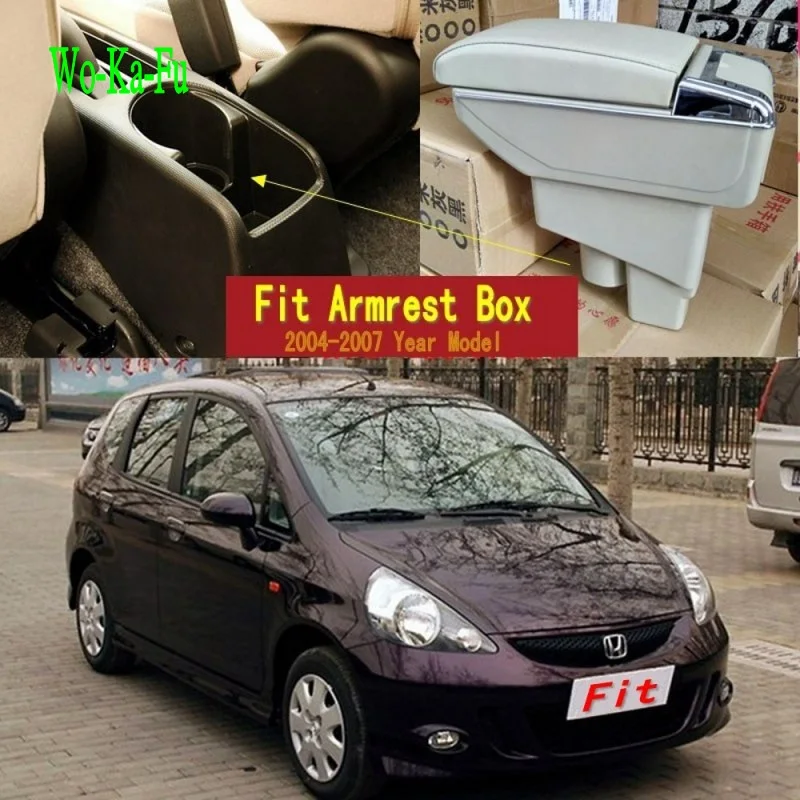 Для Fit Jazz Хэтчбек подлокотник коробка центральный магазин содержание коробка для хранения с подстаканником пепельница USB интерфейс 2004-2007