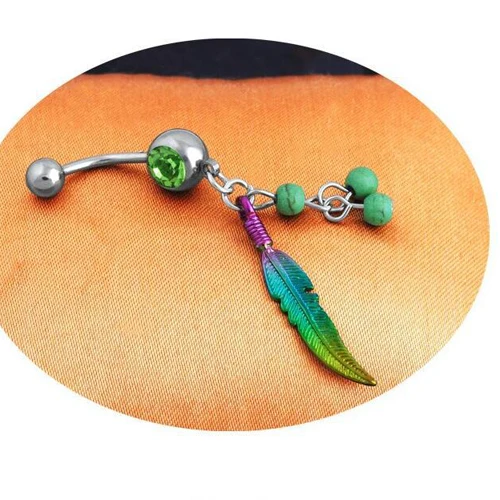 Ловец снов кольцо в пупок Винтажное на пупка цветное перо пирсинг ювелирное