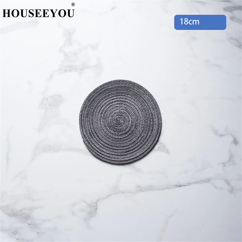 18cm Grey HOUSEEYOU, круглый дизайн, стол, рами, изоляционная подкладка, твердые салфетки, льняные, Нескользящие, Настольный коврик, кухонный декор, домашний коврик, тканевая подставка - Цвет: 18cm Grey