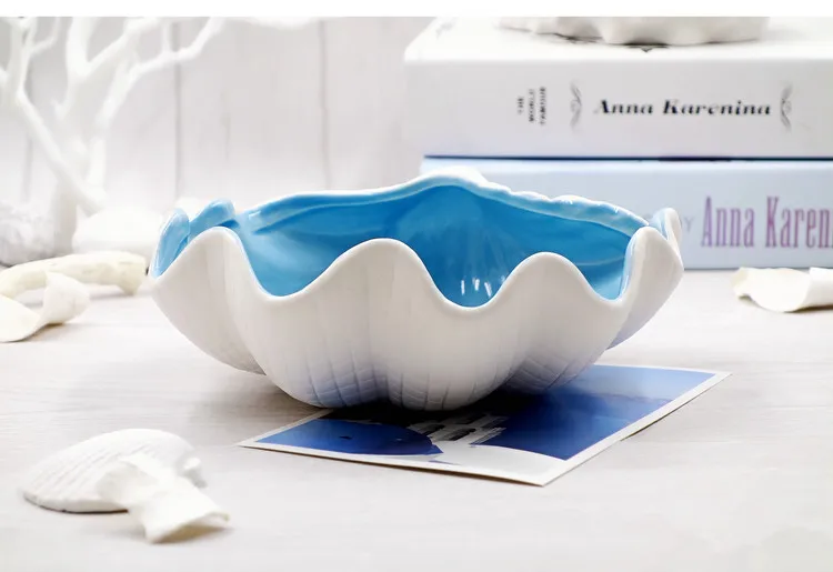 Керамическая тарелка в океаническом стиле ракушка сине белая фарфоровая посуда