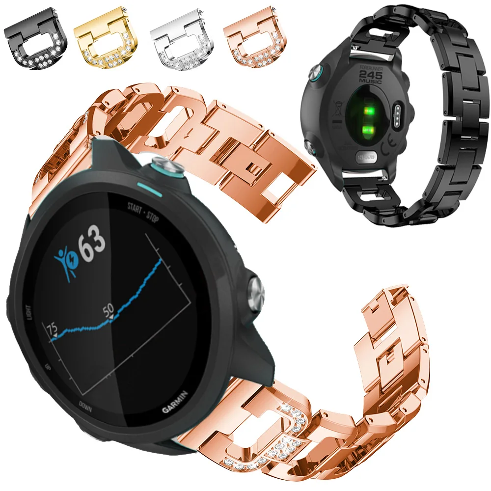 Ремешок из нержавеющей стали со стразами для Garmin Forerunner 245/245 M Music 20 мм сменный