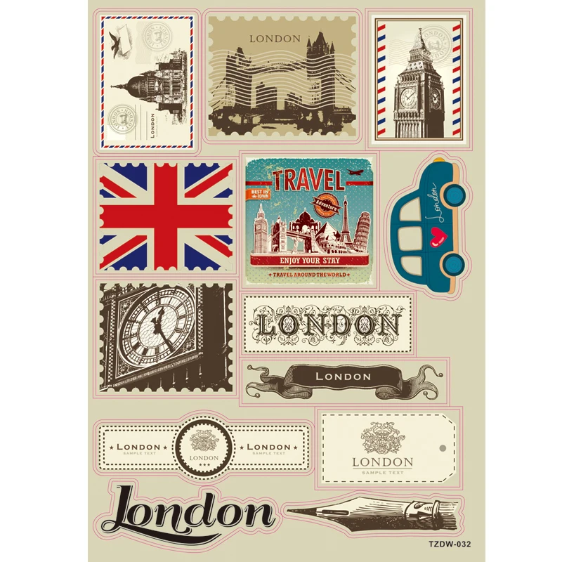 Новинка 13 шт./лот британский стиль ретро Лондон дорожный конверт DIY наклейки для