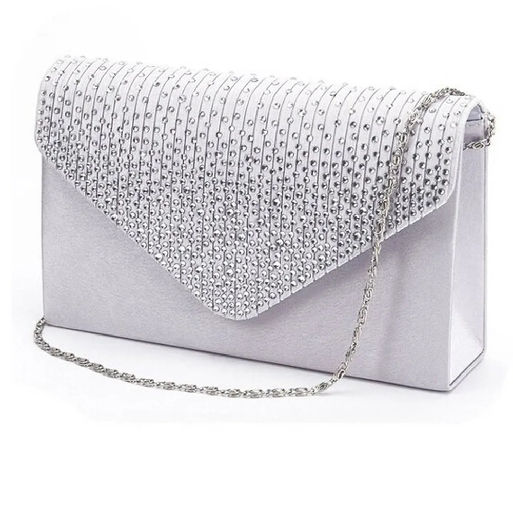 Женская большая вечерняя атласная сумка клатч со стразами конверт на плечо для