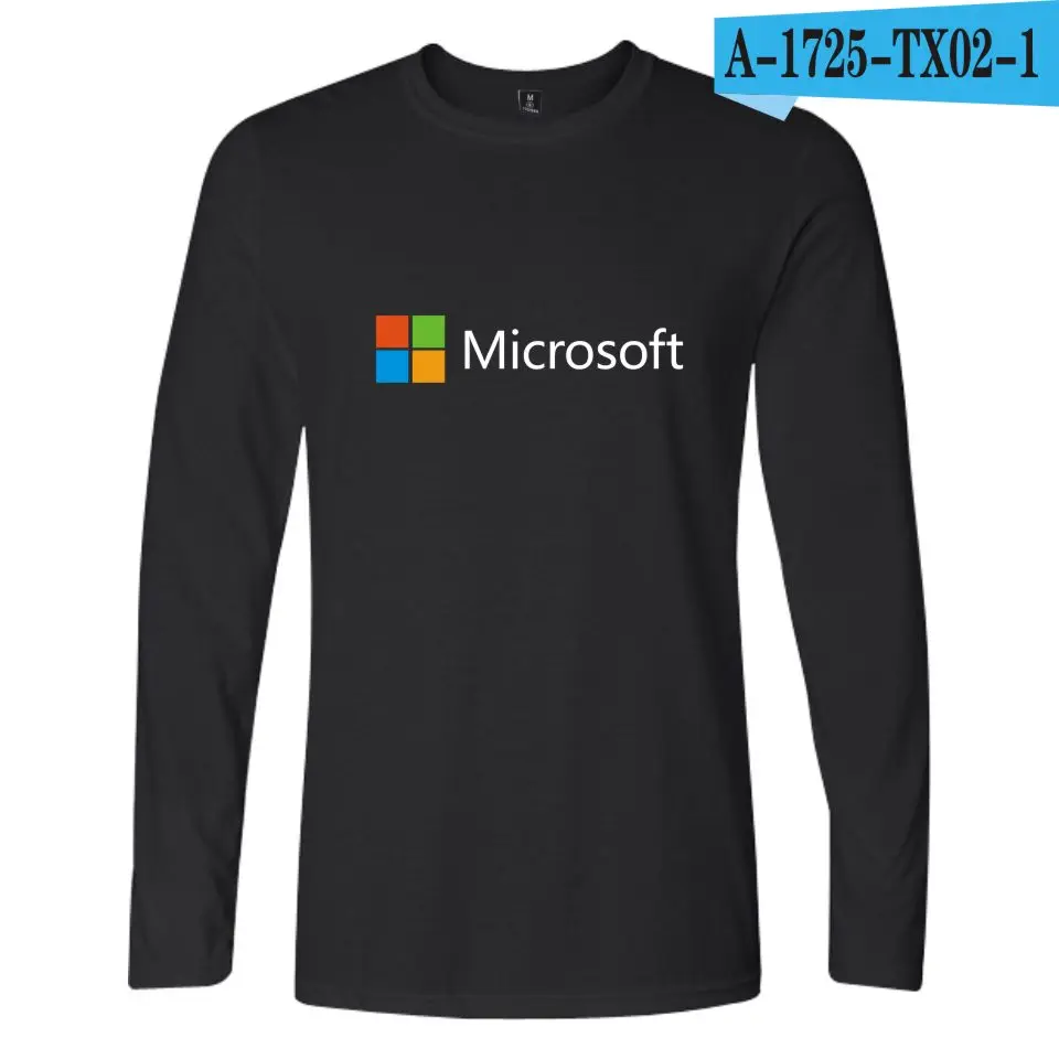 Это Google microsoft пуловер Футболка мужская хлопок с длинным рукавом Печатный узор Повседневная футболка Homme мужчины/женщины плюс размер - Цвет: Black