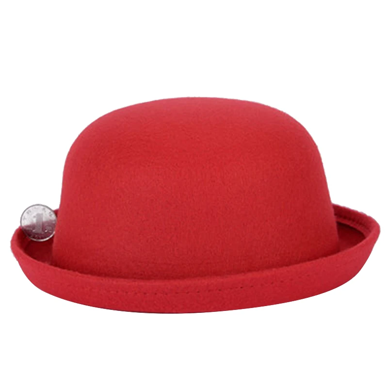 red 57cm adult Весенне-осенняя женская детская шляпа, классическая шляпа, женская имитация шерсти, шапка, шапки для девушек, милая однотонная черная шляпа-котелок для женщин - Цвет: red 57cm adult