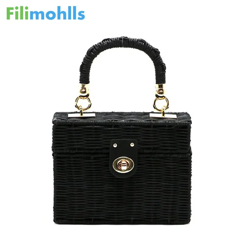 Женская сумка-мессенджер из ротанга черная соломенная сумка через плечо ручной