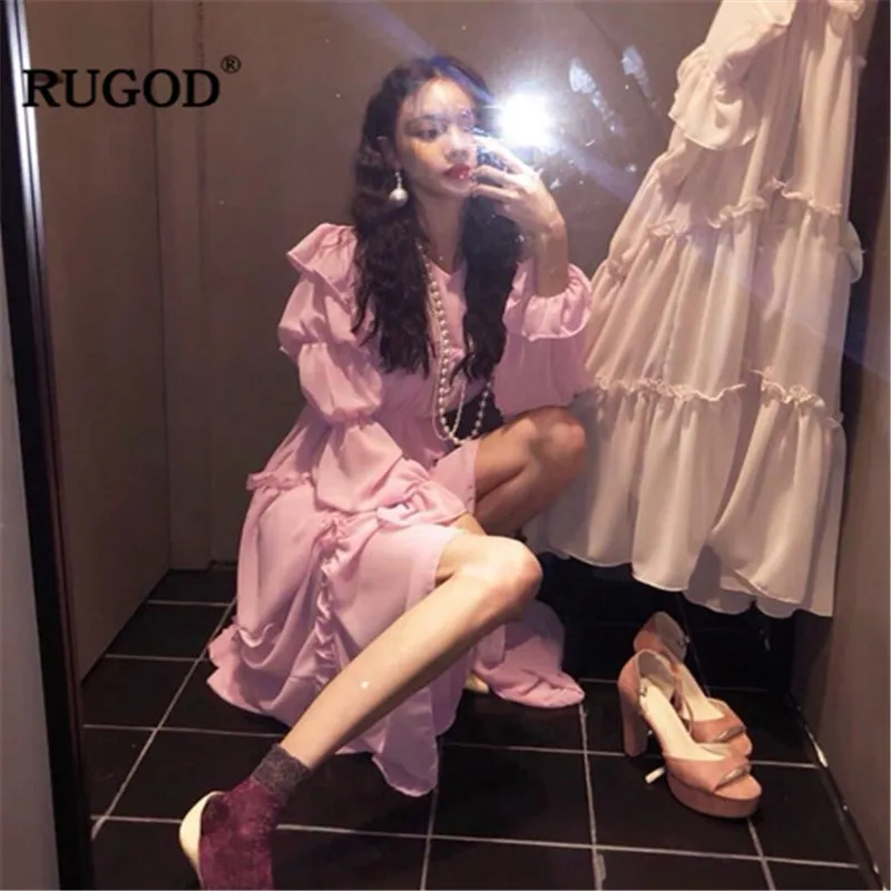 RUGOD элегантное женское длинное вечерние платье модное с круглым вырезом для шеи