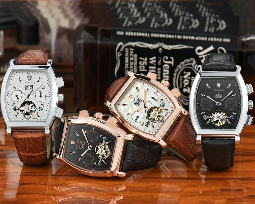 TEVISE для мужчин Tourbillon Автоматический деловые часы водостойкий часы в деловом и повседневном стиле Relogio Automatico Masculino с коробкой