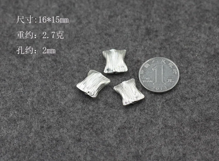 S925 Pure Silver Parts Wholesale Thailand Chiang Mai Handmade 16 mm Wire Drawing Small Flat Bead loose bead Simple | Украшения и