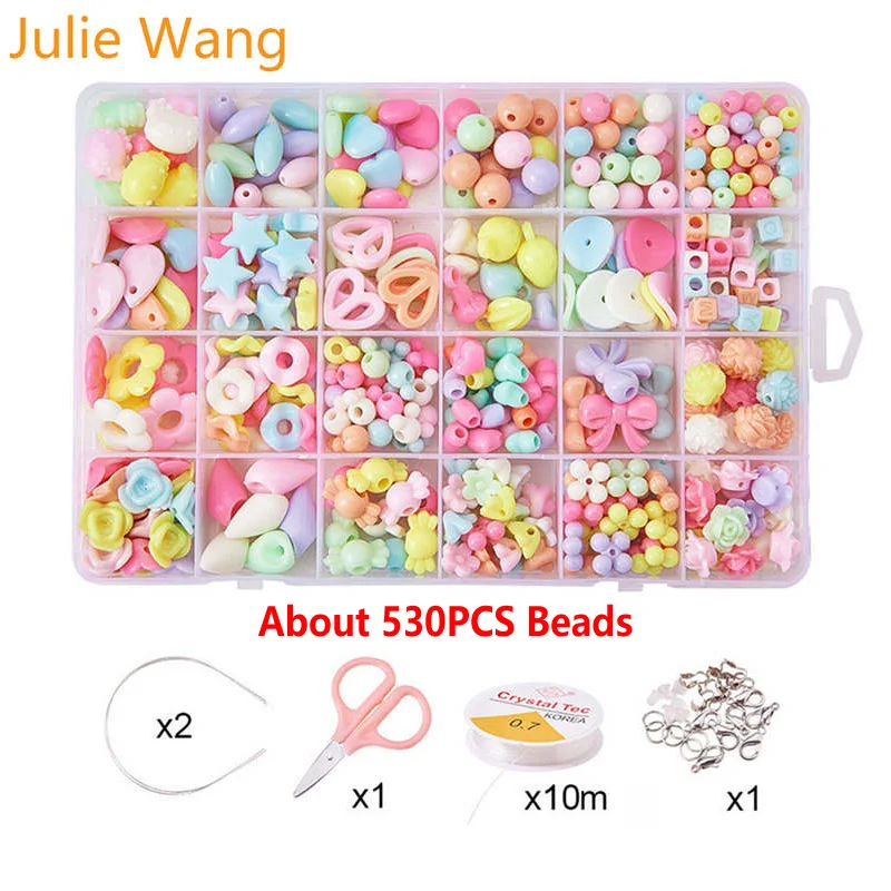 Set D Julie Wang 1 коробка Акриловые Звезда Сердце Луна Бусы Красочные аксессуары набор для детей DIY ожерелье браслет фурнитура для изготовления ювелирных изделий - Цвет: Set D