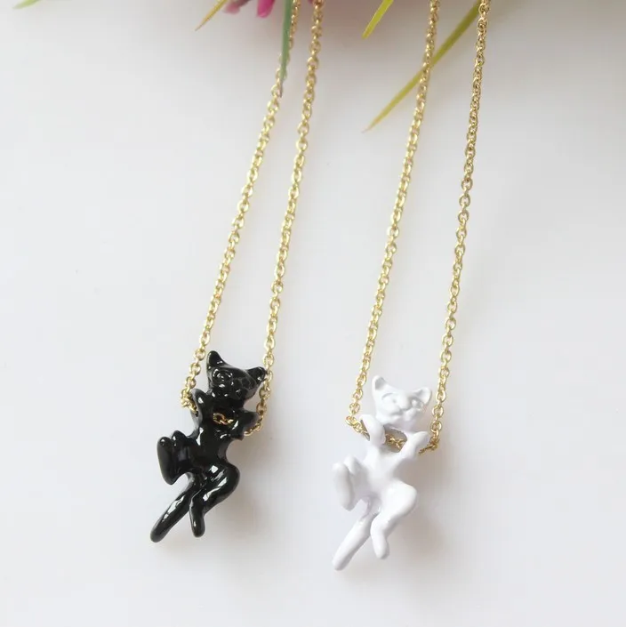 Лидер продаж японское популярное ожерелье в виде черного и белого кота простое с