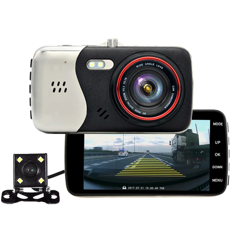 QUIDUX Dash камера 4 &quotips Full HD 1296 P ADAS двойной объектив 170 градусов угол WDR 1080