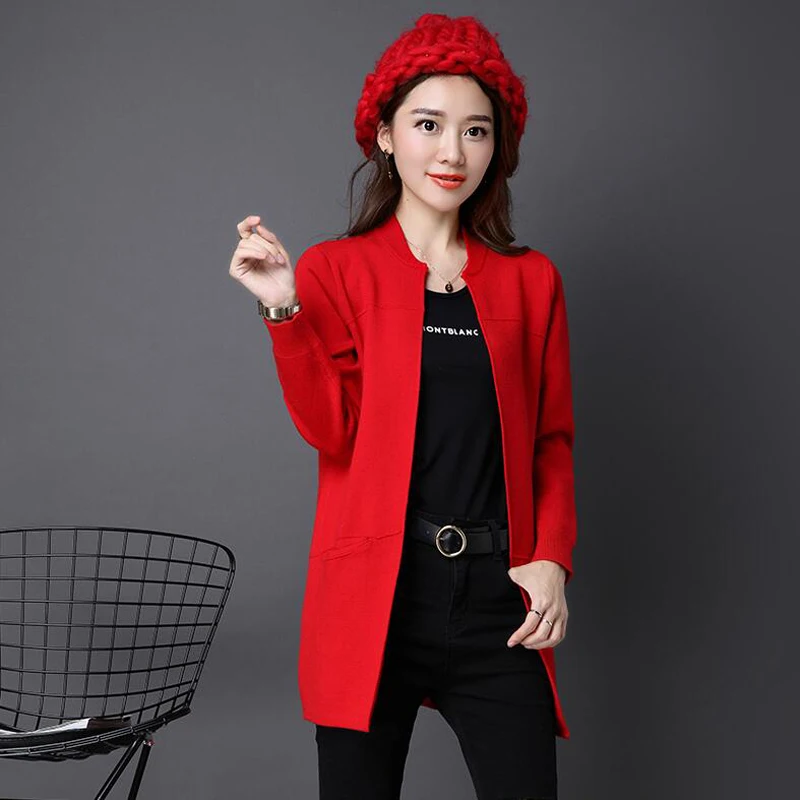 Размера плюс длинный вязаный кардиган свитер новинка осень-зима 2018 свободный