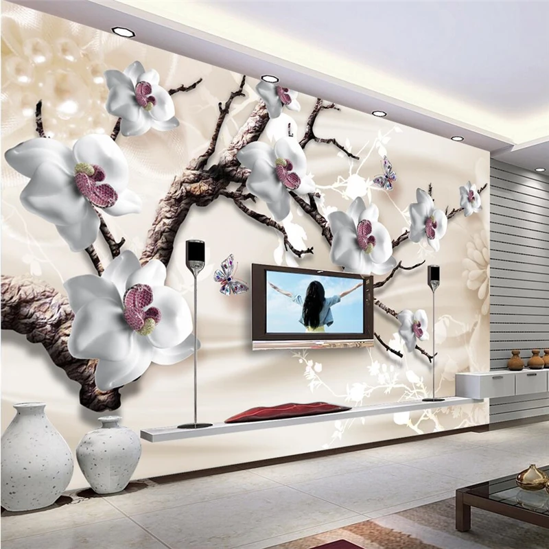 

3d обои beibehang на заказ, 3D роскошные украшения, цветы, фон для телевизора, рождественские бумажные обои, декоративная живопись