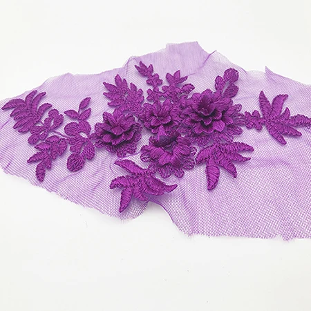dark purple 1 пара = 2 шт 21*11,5 см 3D Цветочная вышитая кружевная аппликация для DIY свадебного платья костюмы 17 цветов - Цвет: dark purple