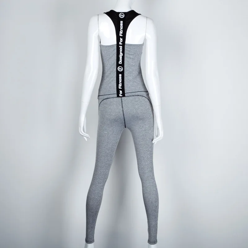 2017 с принтом букв спортивный костюм Для женщин серый Йога Комплект Лоскутная бег