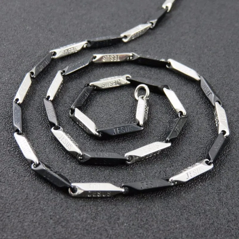 60CM Black Color Stainless Steel Jesus Logo Link Chain Necklace For Men Fashion Chrsitmas Gift Jewelry Findings | Украшения и