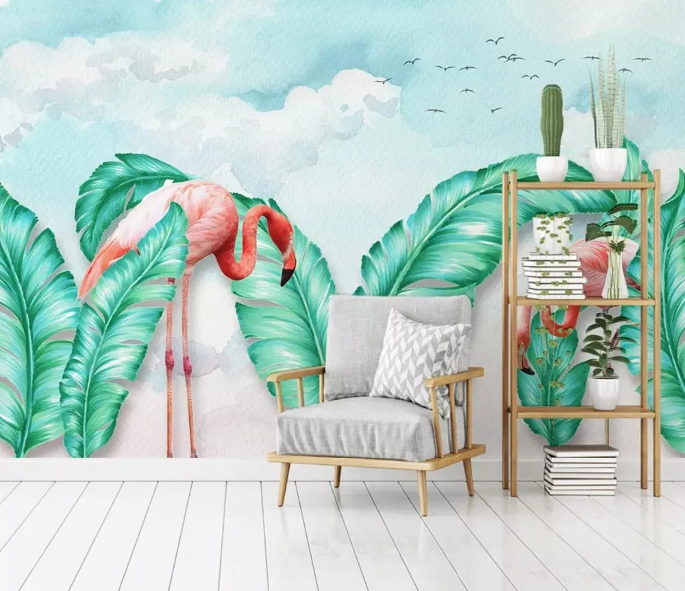 

[Self-Adhesive] 3D Sky Bird Plant Flamingo 44 Wall Paper mural Wall Print Decal Wall Murals