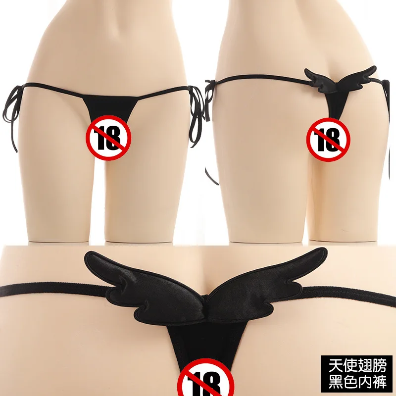 Angel Wings Black Горячая Распродажа, сексуальные женские хлопковые стринги, трусики с низкой талией, женское Бесшовное нижнее белье с поясом, черные и белые эротичные трусики - Цвет: Angel Wings Black