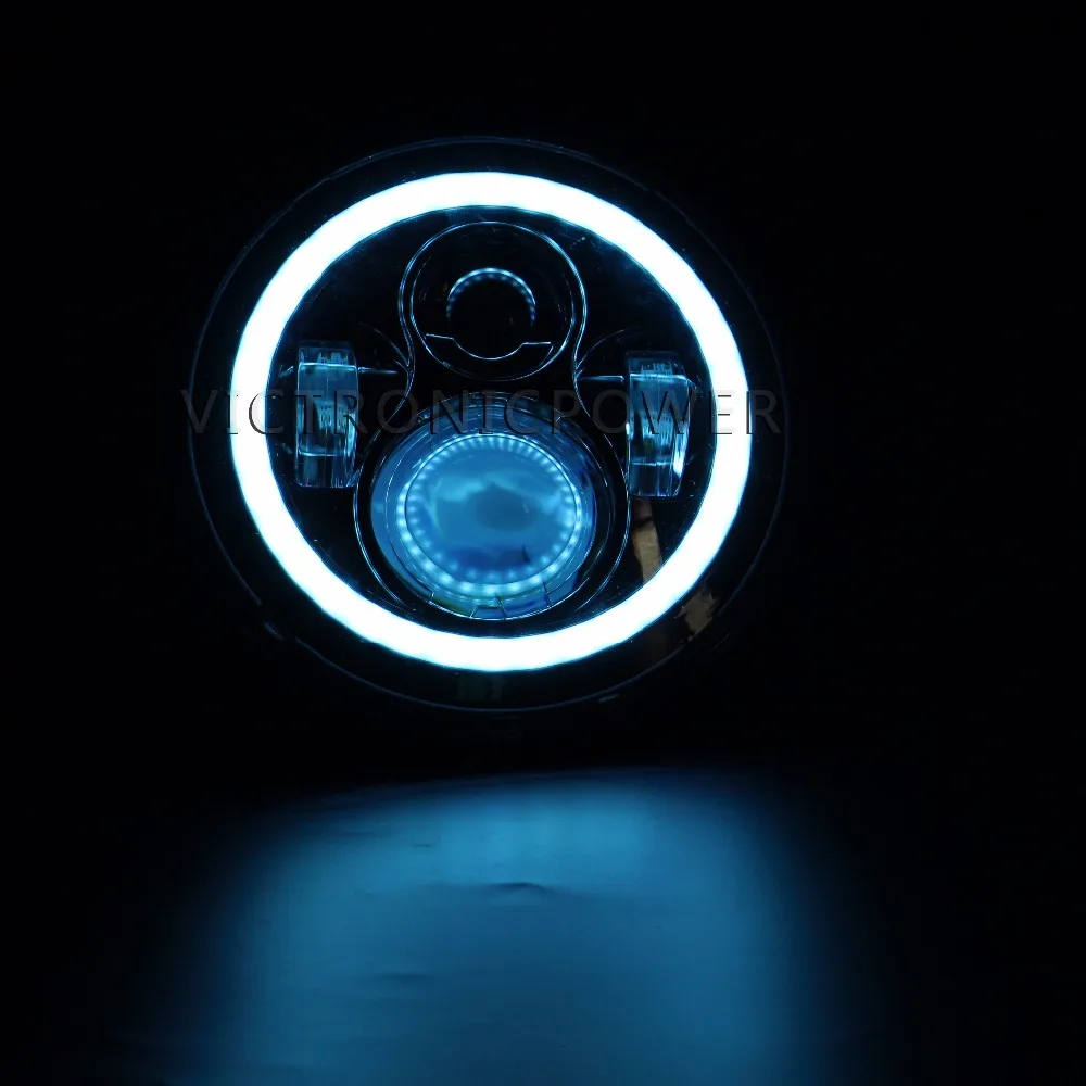 Круглый светодиодный прожектор 7 дюймов Угловые глаза с янтарным сигналом гало DRL