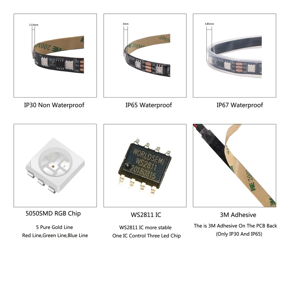 1 м 2 3 4 5 WS2811 5050 SMD RGB лента Адресуемая 30/48/60 светодиодов/м чёрно белые печатные платы