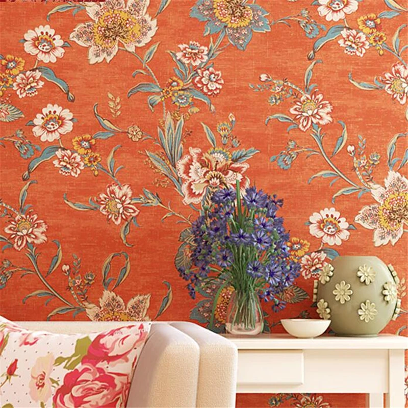 Обои beibehang из чистой бумаги в американском ретро-стиле оранжевые красные