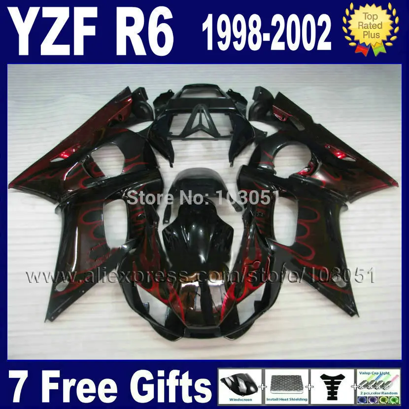 

7 подарков Обтекатели для YAMAHA R6 1998 1999 2000 2001 красный маленький пламя YZF R6 98 99 00 01 02 Обтекатели для кузова