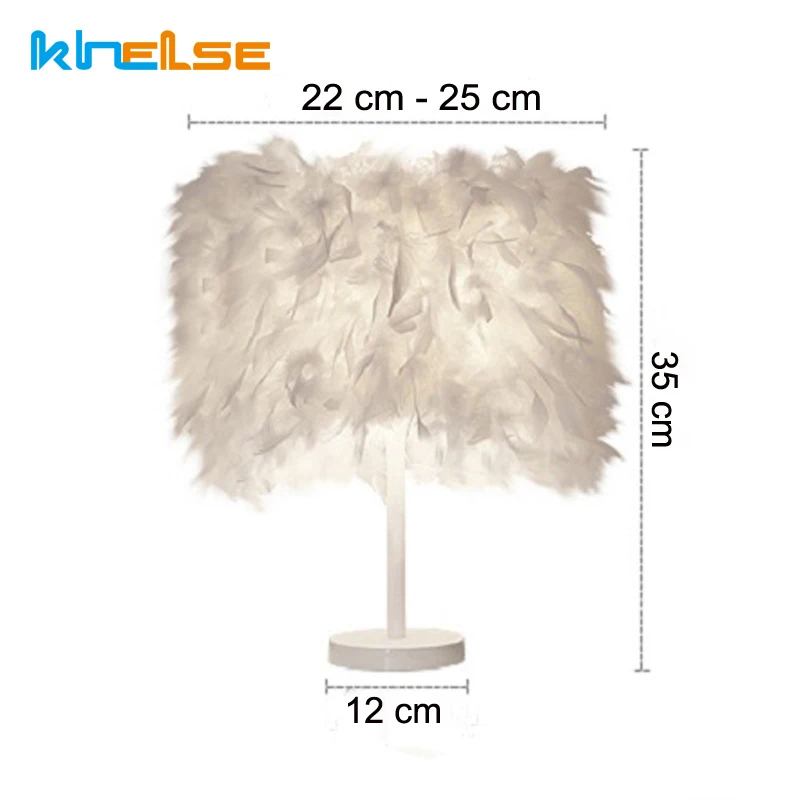 

Modern Feather Table Lamp E27 LED bulb White Feather Deco Desk Lamp Bedside Reading Room Kids Child Bedroom Light EU US Plug