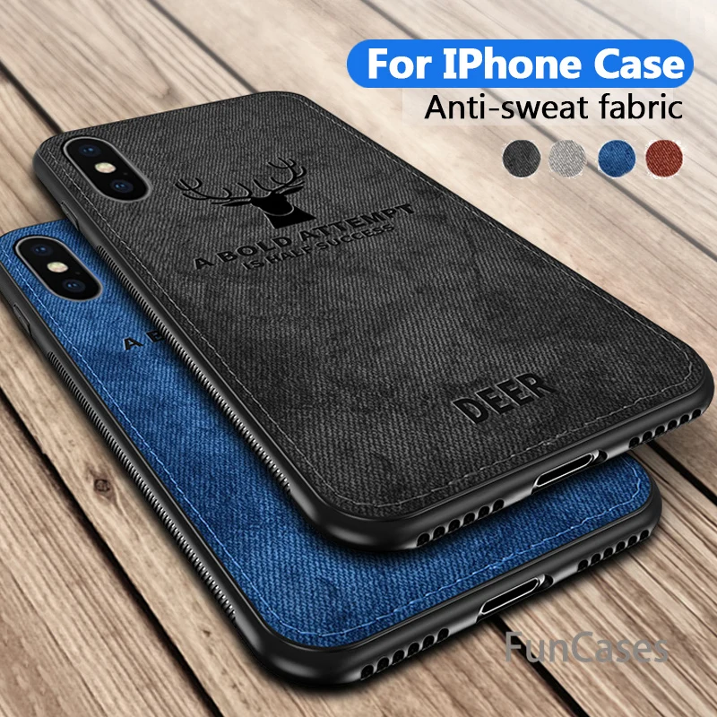 Мягкий полиуретановый край Canvas тисненая Олень чехол для iPhone X Xs Max Xr 8 7 6 6s S6 плюс