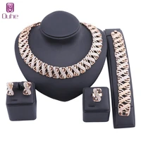wedding bridal crystal jewelry sets for women necklace bracelet earrings rings dubai gold color statement accessories set