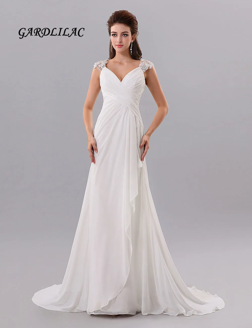 Пляжное свадебное платье с V образным вырезом и бисером|beach wedding dress|wedding dressbeach |