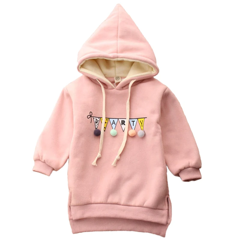 

DFXD 2017 Autumn Winter Baby Girl Sweashirt Long Sleeve Print Hooded Outwear Kids Thicken Long Cotton Casual Hoodies Top 2-8Y