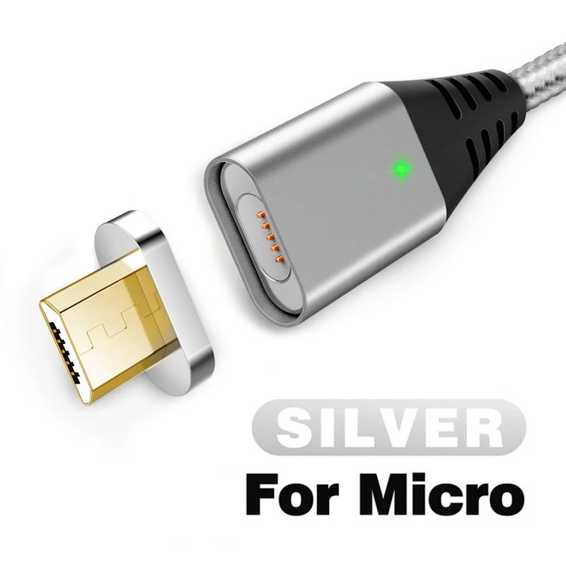 For MicroUSB Silver Магнитный кабель GETIHU 2.4A для iPhone XS X Xiaomi, быстрая зарядка 3,0, быстрая зарядка, Micro usb type C, магнитный шнур для зарядки и передачи данных - Цвет: For MicroUSB Silver