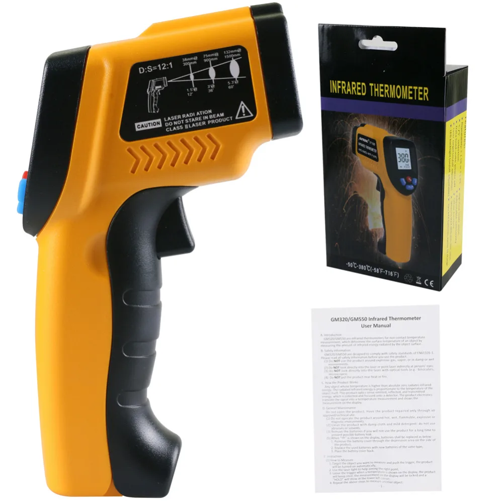 MR CARTOOL IT100 Infrared Thermometer Gun Non Contact LCD Display Digital Analyzers C/F Selection -50~380 Degree -58~716F |