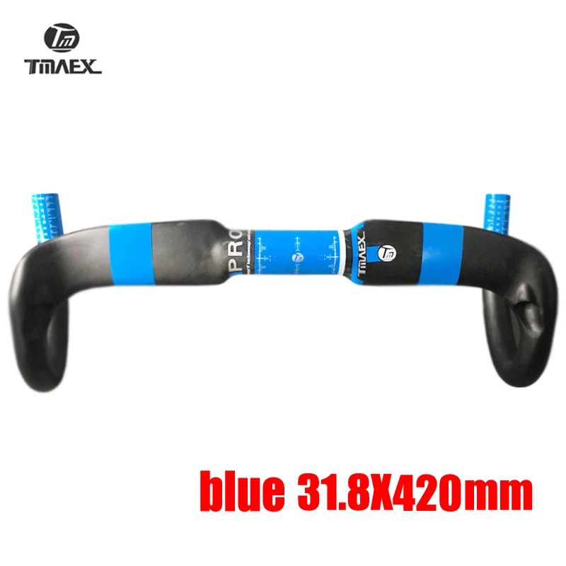 blue 31.8x420mm TMAEX желтый полный карбоновый руль топ углеродное волокно дорожный велосипед бар UD карбоновый изогнутый Руль Запчасти велосипеда ультра легкий - Цвет: blue 31.8x420mm