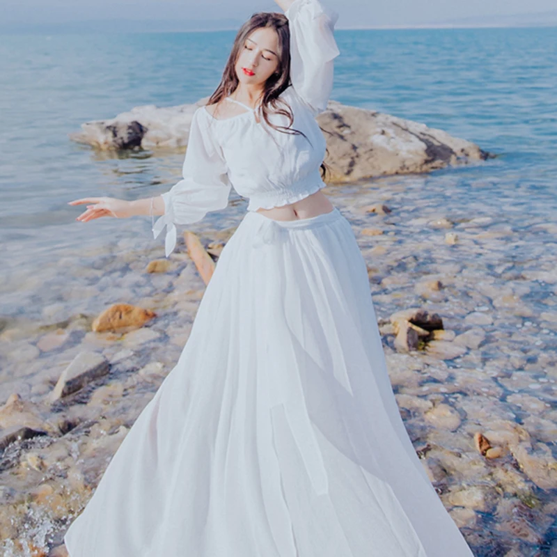 Khale Yose летний укороченный топ из 2 частей Макси платье с длинным рукавом Boho Хиппи