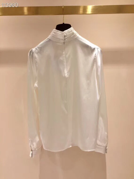 Женская прозрачная белая рубашка с рукавом-фонариком 2018 |