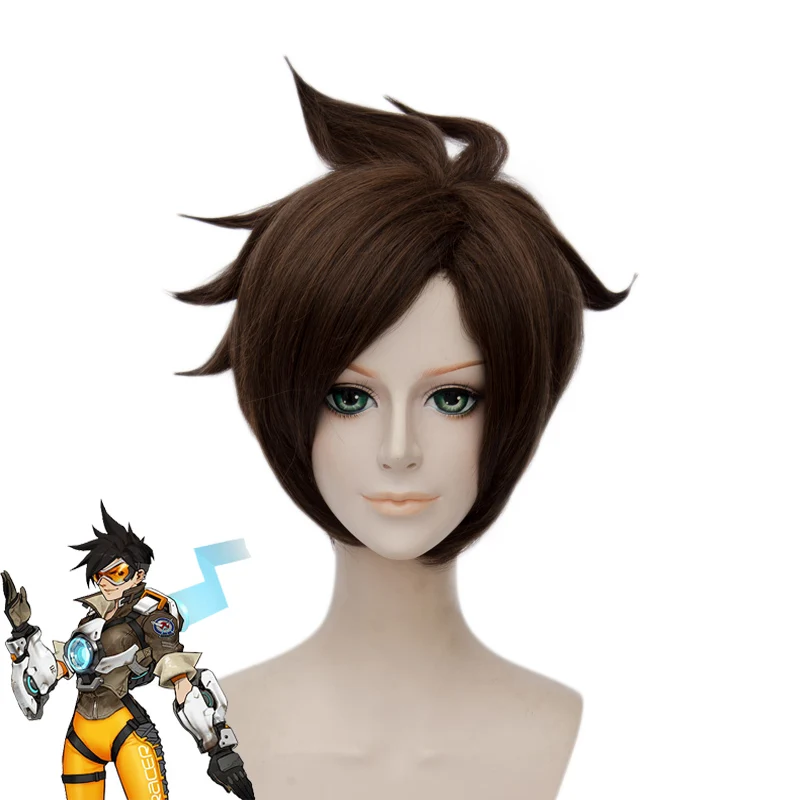 Бесплатная доставка Лидер продаж парик для косплея OW Tracer Хэллоуина вечеринки
