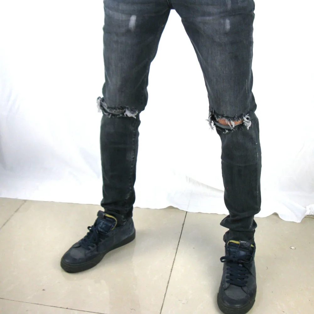 

2019 Vintage new fashion pants men skinny jeans streetwear ripped jeans Fitted hip hop Hole jeans street wear Washed Slim denim