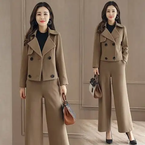 spring/autumn women coat jacket and pants womensets fashion clothing tops trousers european woolen sets 5406 |