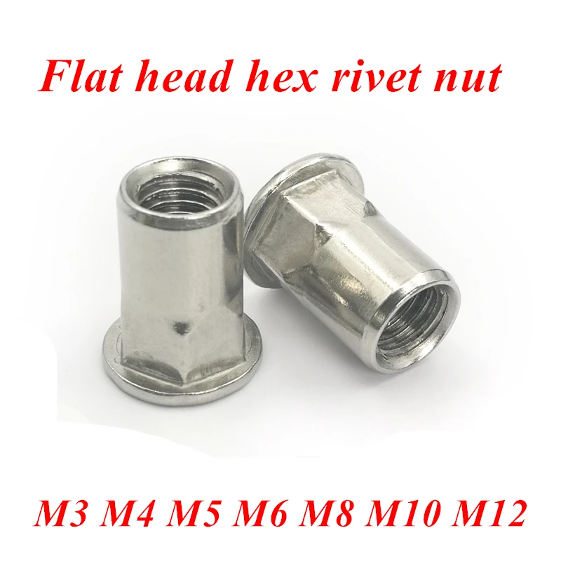 

M3 M4 M5 M6 M8 M10 M12 Rivet Nuts SUS304 Stainless steel Flat head Hex rivet Insert Nut A2 Nutserts Cap Rivet Nuts Rivnuts