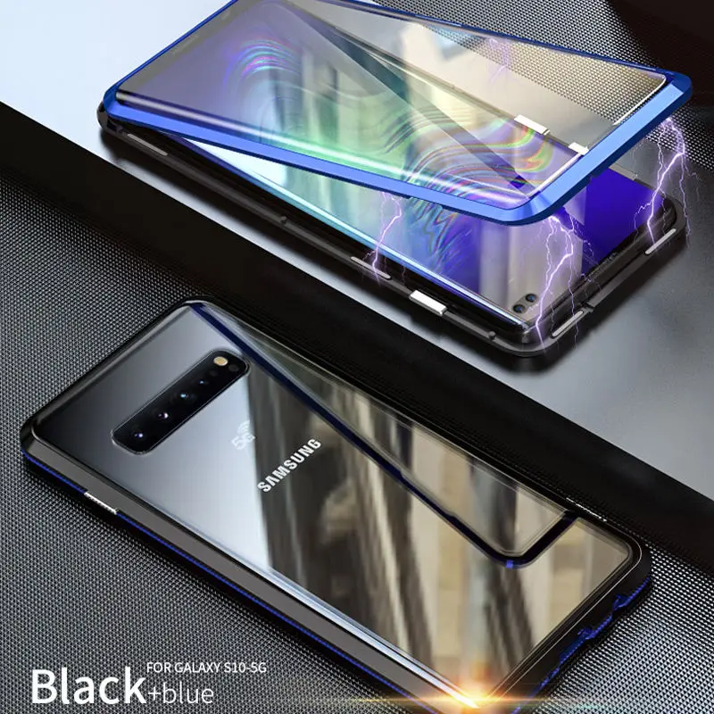Black Blue 360 Полный корпус защитный чехол для samsung Galaxy S10 S9 S8 Plus Note 9 8 Магнитный бампер Оболочка Чехол для samsung S10 5G чехол s On - Цвет: Black Blue