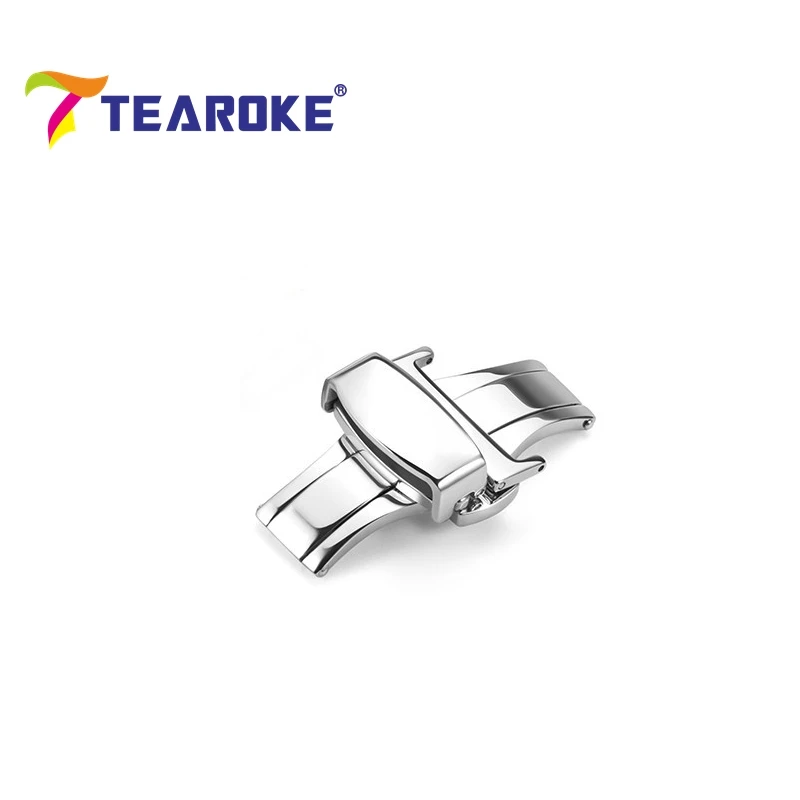 Silver Ремешок для часов TEAROKE с бабочкой, застежка с двумя кнопками, застежка 12, 14, 16, 18, 20, 22, 24 мм, черный, розовый, золотистый, серебристый - Цвет ремешка: Silver